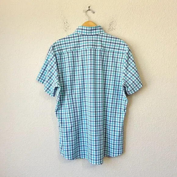 MIZZEN+MAIN Leeward Shirt Blue Plaid Trim Fit Button Down SS Stretch